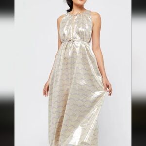 NWT Elliette Stella Silk-Blend Gold Lame Midi Dress Size S